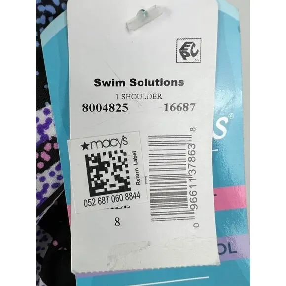 Women's Swim Solutions Black Printed Tummy Control One Shoulder Swimsuit 8 - Picture 5 of 7